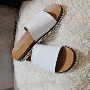 New size 11 white sandals with silver beads